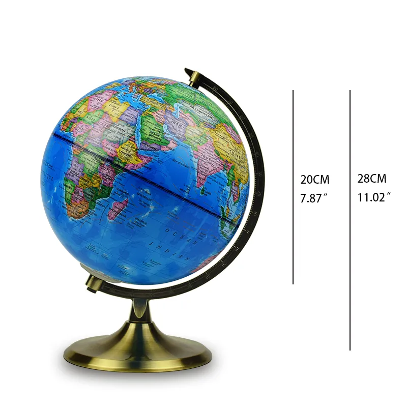 20cm (8") French Language Political World Globe with Metal Base & Numbered Meridian detail view 1