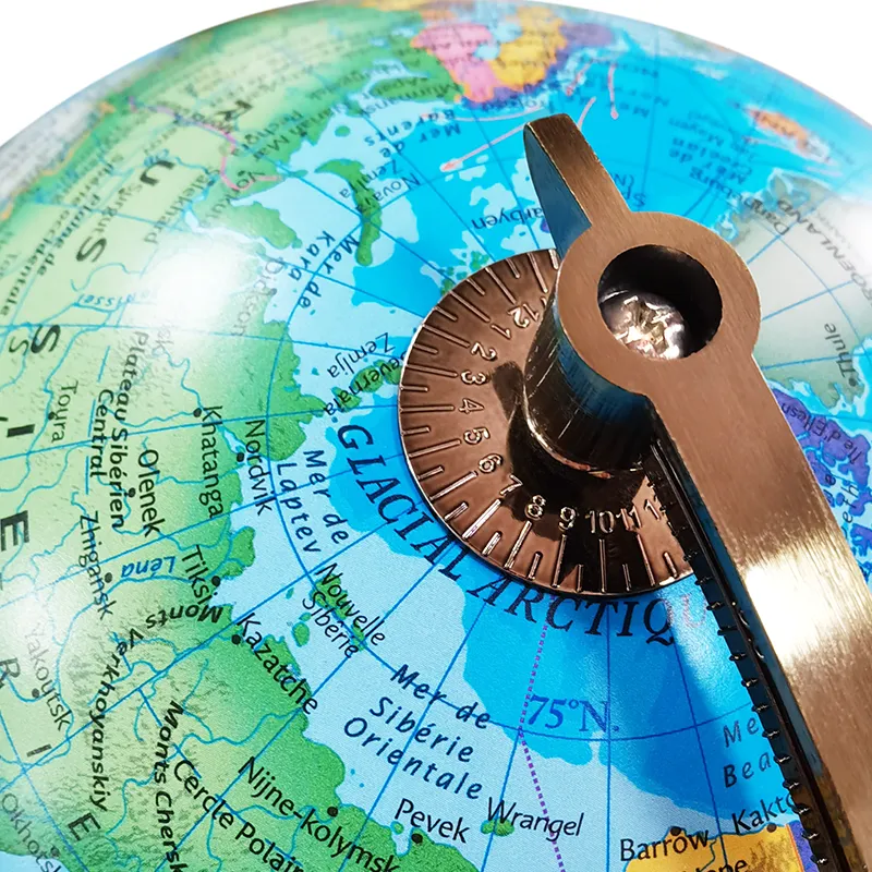 20cm (8") French Language Political World Globe with Metal Base & Numbered Meridian detail view 3