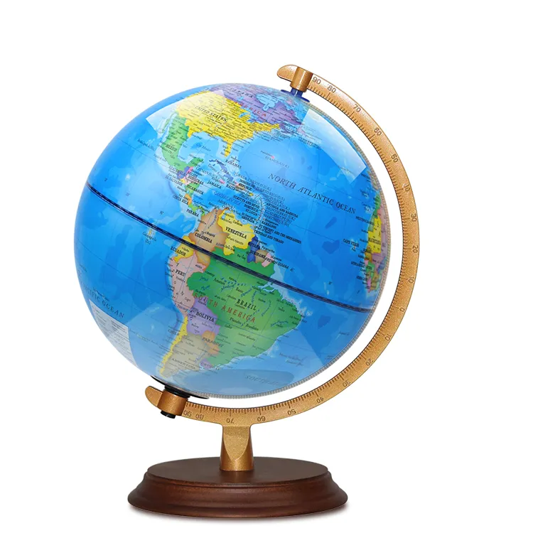 25cm (10") Political World Globe with Numbered Metal Meridian & Solid Wood Base detail view 2