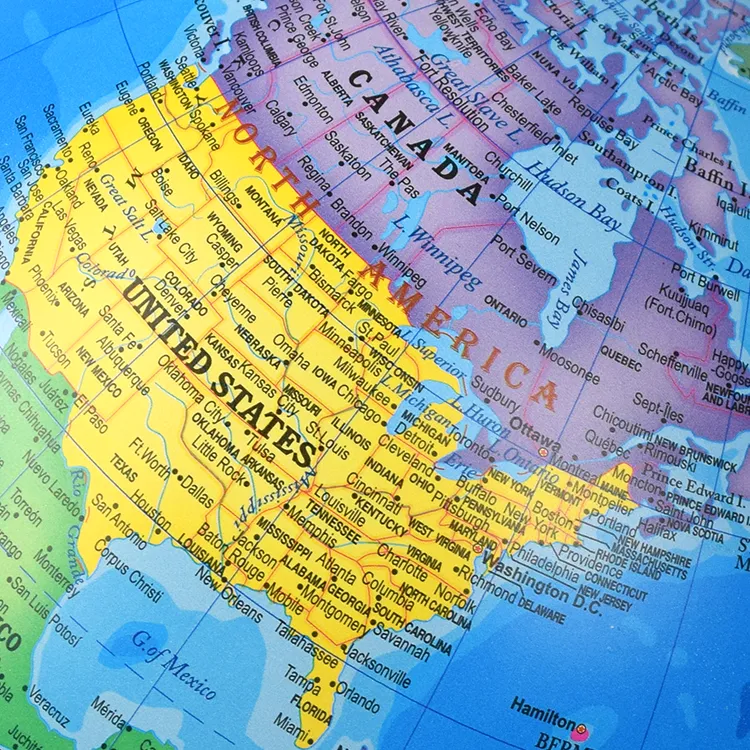 25cm (10") Political World Globe with Numbered Metal Meridian & Solid Wood Base detail view 3