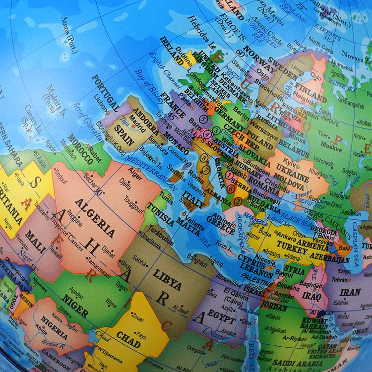 25cm (10") Political World Globe with Numbered Metal Meridian & Solid Wood Base detail view 4
